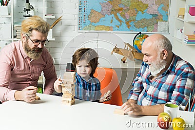 Happy man family concept laugh and have fun together. Generation of people and stages of growing up. Little boy enjoy Stock Photo