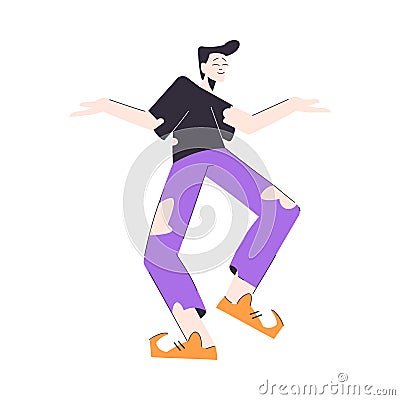Happy Man at Halloween Party Dancing in Ragged Costume Vector Illustration Vector Illustration