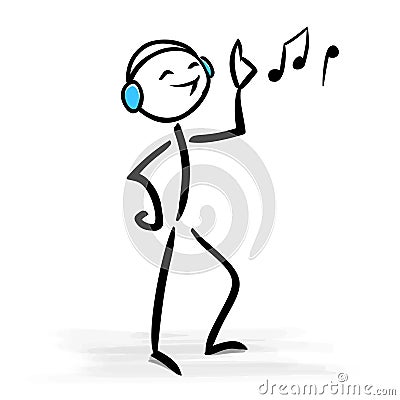 Happy man with headphones listening to music Vector Illustration