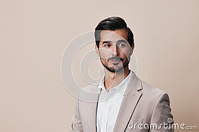man happy beige handsome stylish business copyspace suit smiling businessman portrait Stock Photo