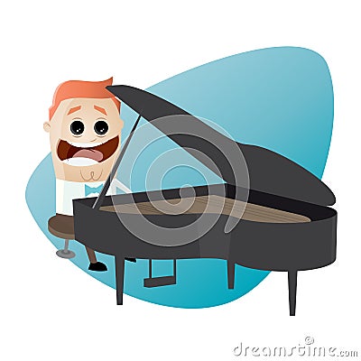 Happy man playing piano Vector Illustration