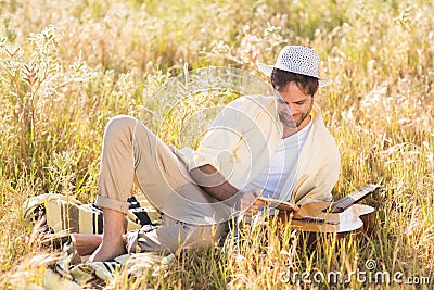 Happy man reading a book Stock Photo