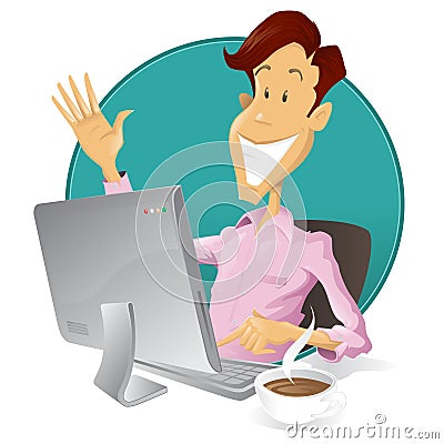 Happy man searching the internet Vector Illustration