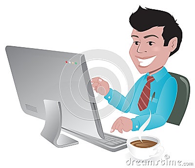 Happy man searching the internet Vector Illustration