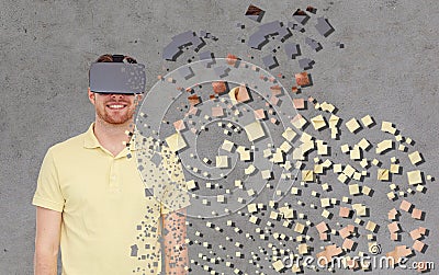 Happy man in virtual reality headset or 3d glasses Stock Photo