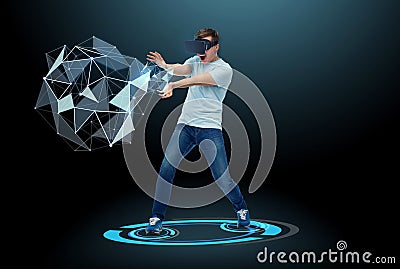 Happy man in virtual reality headset or 3d glasses Stock Photo