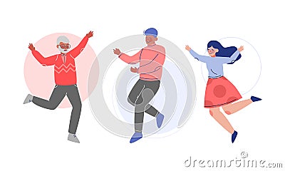 Happy Man and Woman Character Jumping Feeling Jubilation Vector Set Vector Illustration