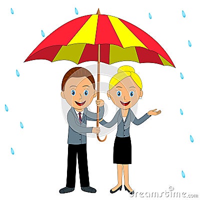 Happy man and woman under umbrella Vector Illustration