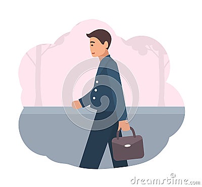Happy manager or office worker dressed in smart suit walking back home in evening. End of working day. Scene from daily Vector Illustration