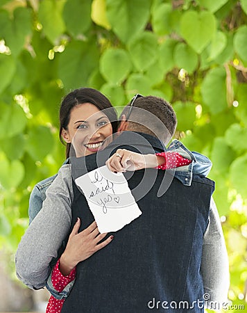 Happy Marriage Proposal Stock Photo