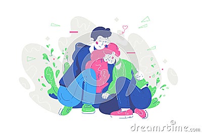 Happy married couple hugging Vector Illustration