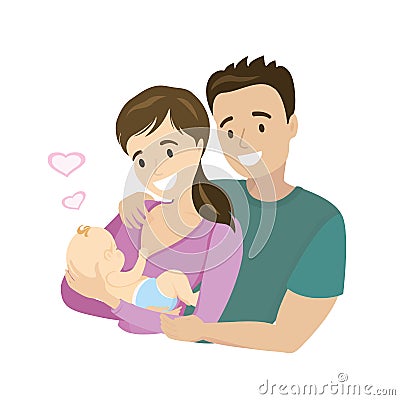 A happy married couple with a newborn baby, Vector Illustration