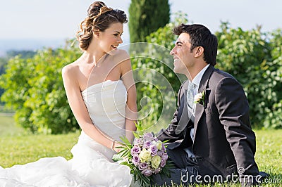 Happy Married Couple at Wedding Stock Photo