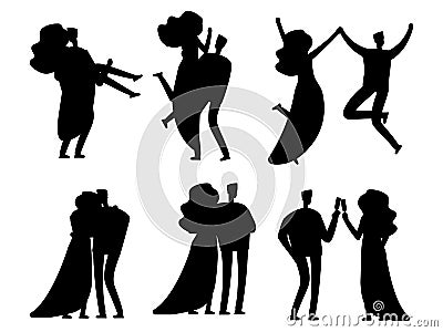 Happy married couples sihouettes vector design isolated Vector Illustration