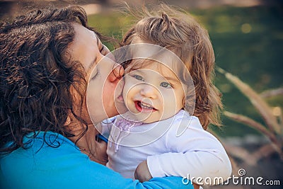 Happy mather and daughter in summer Stock Photo