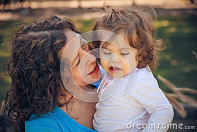 Happy mather and daughter in summer Stock Photo