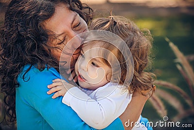 Happy mather and daughter in summer Stock Photo