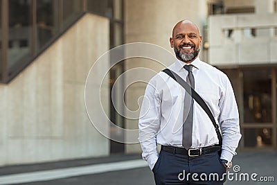 Happy mature businessman standing on street Stock Photo