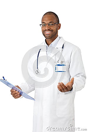 Happy medical specialist with clipboard Stock Photo