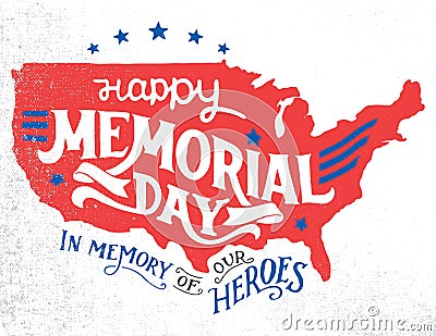 Happy Memorial Day hand-lettering greeting card Vector Illustration