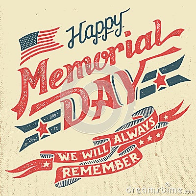 Happy Memorial Day hand-lettering greeting card Vector Illustration