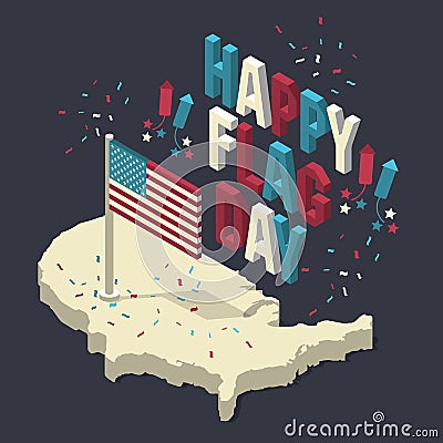 Happy memorial day. Isometric composition with flag. Vector illustration Vector Illustration