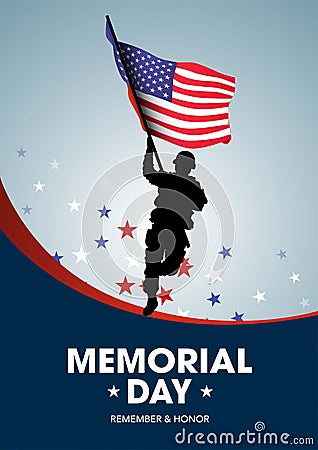 Happy memorial day USA. American soldier running with flag. vector illustration design Vector Illustration