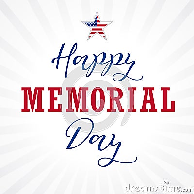 Happy Memorial Day USA lettering star light stripes Vector Illustration