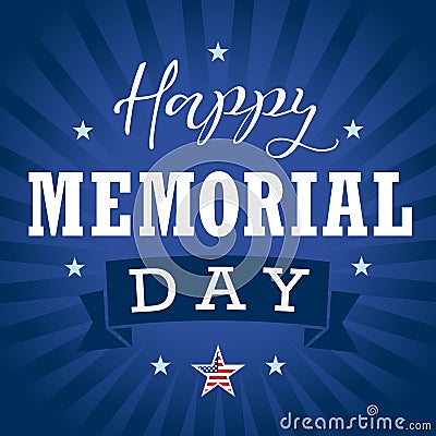 Happy Memorial Day USA star, ribbon and stripes banner Vector Illustration