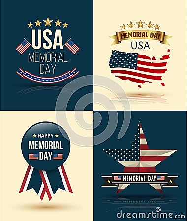 Happy Memorial Day Vector Set Cartoon Illustration