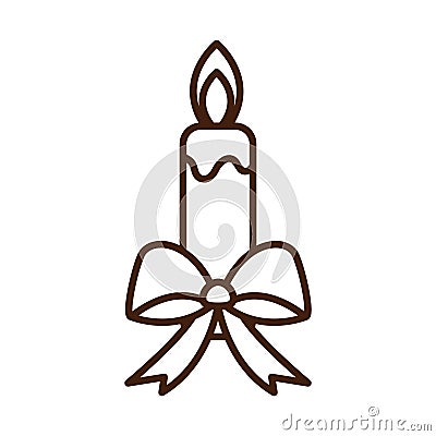 Happy merry christmas, burning candle with bow decoration, celebration festive linear icon style Vector Illustration