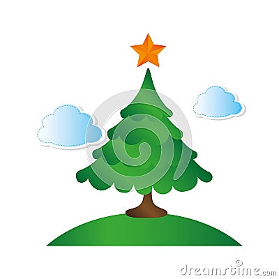 Happy merry christmas tree card Vector Illustration