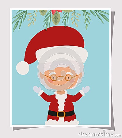 Happy mery christmas card with santa claus wife Vector Illustration