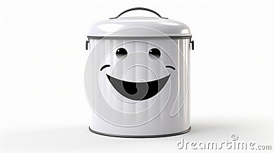 Happy Metal Compost Bin With White Background Stock Photo