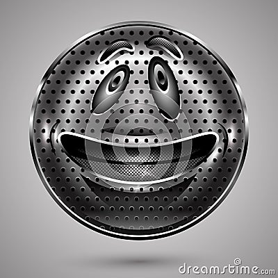 Happy Metal Smiley Face Button Stock Photo