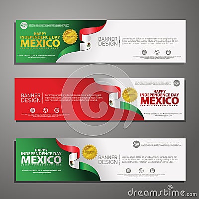 Happy Mexico independence day Banner and Background Set Vector Illustration