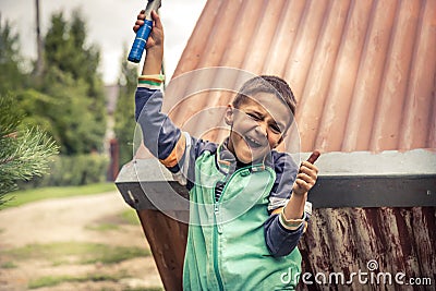 Happy mischievous smiling child boy fooling concept happiness carefree childhood lifestyle Stock Photo