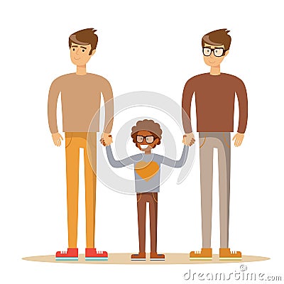 Happy mixed-race gay family . Vector Illustration