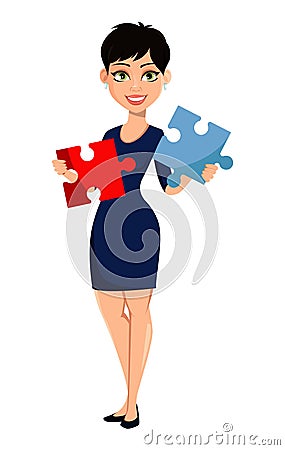 Happy modern business woman with short haircut Vector Illustration