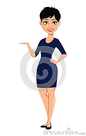 Happy modern business woman with short haircut Vector Illustration