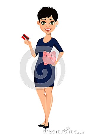 Happy modern business woman with short haircut Vector Illustration