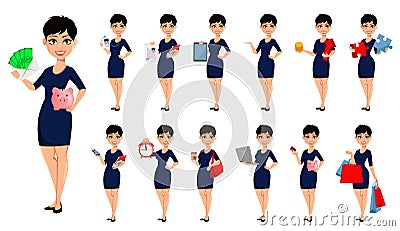 Happy modern business woman with short haircut Vector Illustration