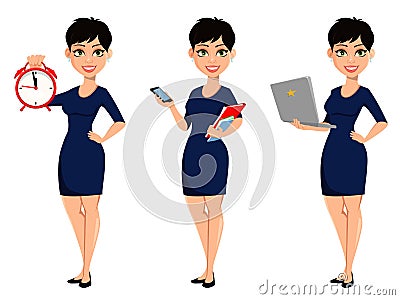 Happy modern business woman with short haircut Vector Illustration