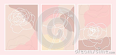 Happy Modern Geometric Roses Abstract Wall Art Vector Illustration