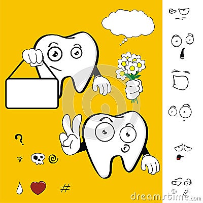 Happy molar tooth cartoon expression collection set Vector Illustration