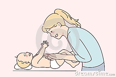 Happy mom playing with newborn Vector Illustration