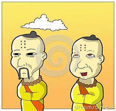 Happy monk and sad monk Stock Photo