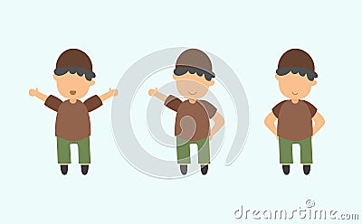 happy moslem cute kid character set flat illustration Vector Illustration