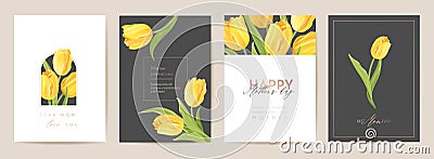 Happy Mother day floral postcard. Spring bouquet vector illustration. Greeting realistic tulip flowers template Vector Illustration
