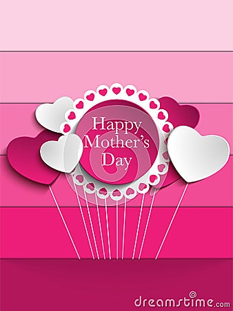 Happy Mother Day Heart Tag Background Vector Illustration